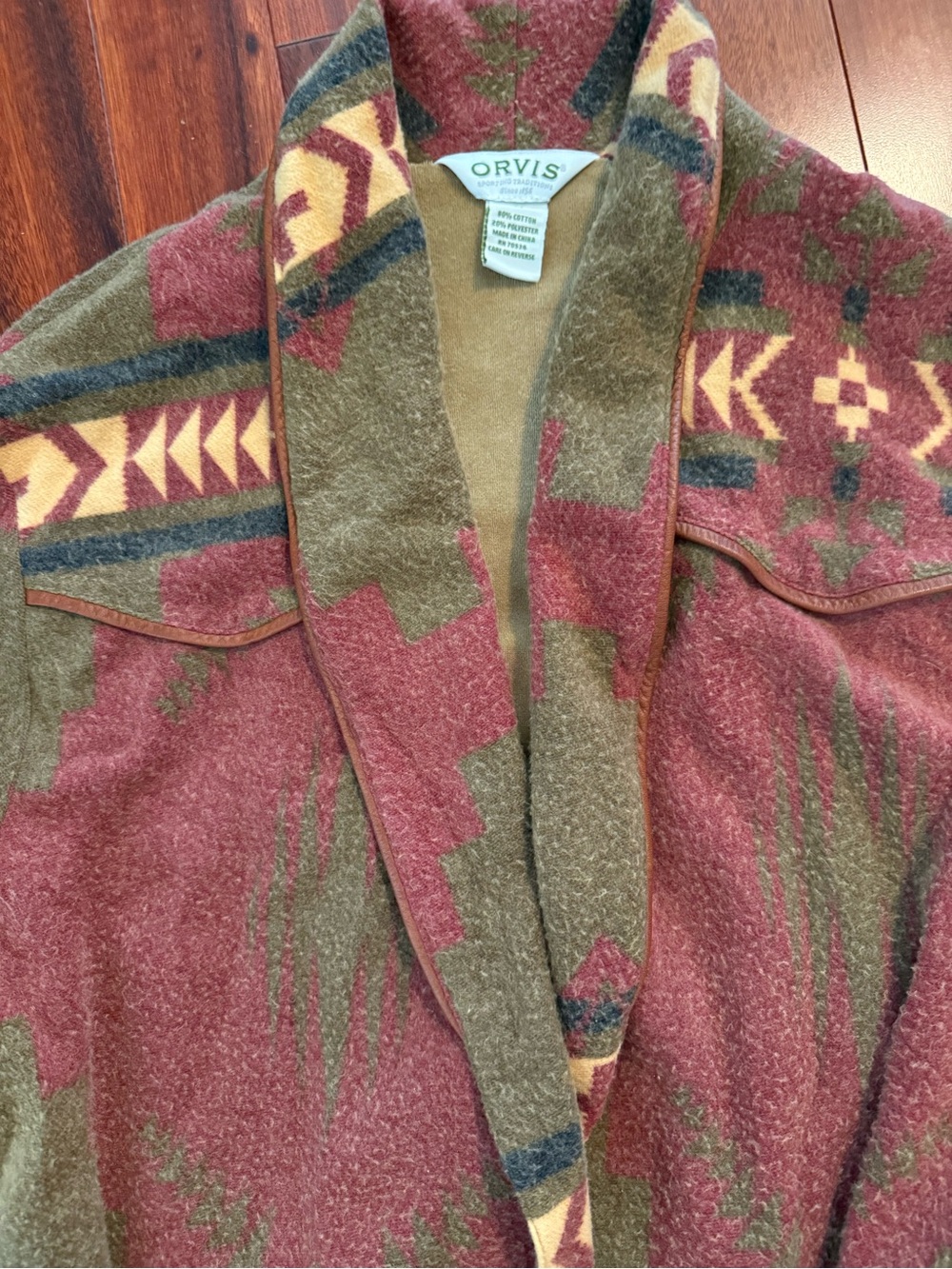 Orvis Men’s Wrap Bathrobe Size M Western Aztec 80 Cotton 20 Poly Warm - Picture 6 of 12